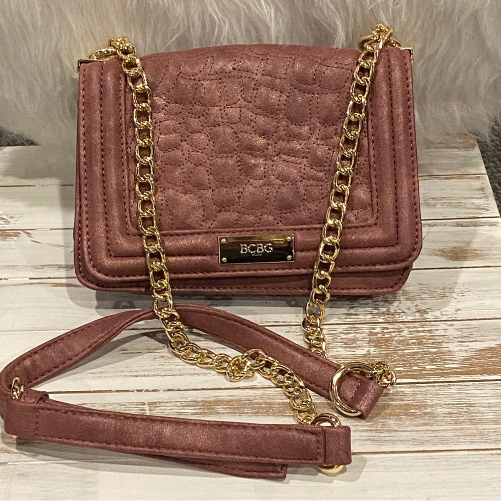 BCBG Quilted Maroon Chain Strap Crossbody Purse